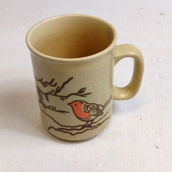 Vintage Coffee Mug Beige Robin Red Breast Pattern Cameron Korea - Picture 5 of 8